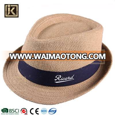 JAKIJAYI promotion beach hat OEM&ODM juzz hat supplier good quality summer men paper straw fedora hat with logo